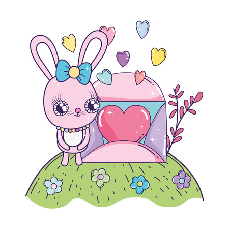 cute rabbit girl valentines day vector illustration designのイラスト素材