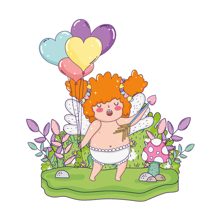 cute cupid chubby girl with balloons helium heart shape vector illustrationのイラスト素材