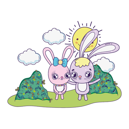 cute rabbits couple valentines day vector illustration designのイラスト素材