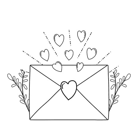 envelope with heart and leafs plantのイラスト素材