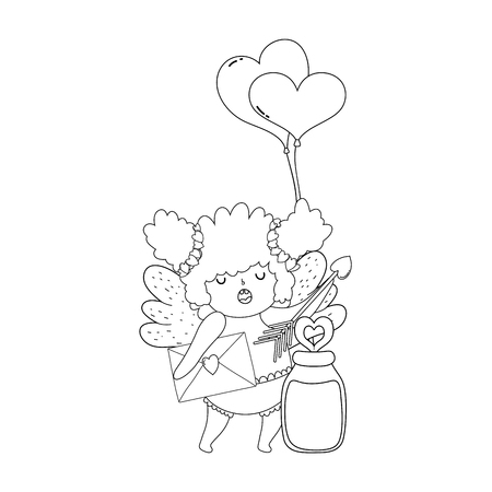 cute cupid chubby girl with balloons helium heart shape vector illustrationのイラスト素材