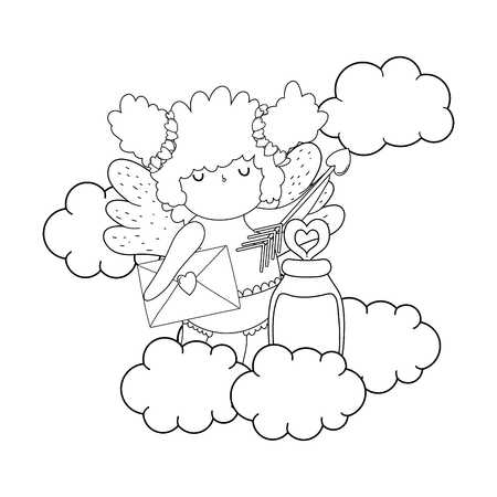 cute cupid chubby girl with mason jar vector illustration designのイラスト素材