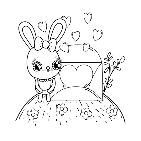 cute rabbit girl with envelope valentines day vector illustration designのイラスト素材