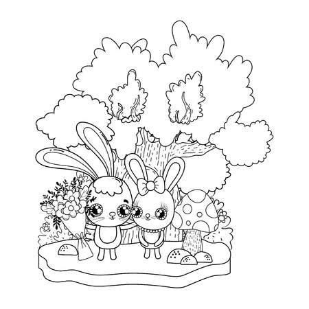 cute rabbits couple valentines day vector illustration designのイラスト素材