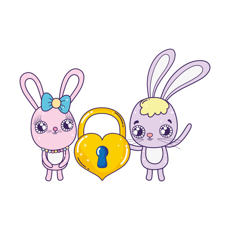 cute rabbits couple valentines day vector illustration designのイラスト素材