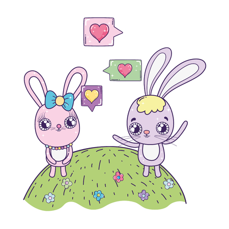 cute rabbits couple valentines day vector illustration designのイラスト素材