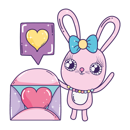 cute rabbit girl with envelope valentines day vector illustration designのイラスト素材