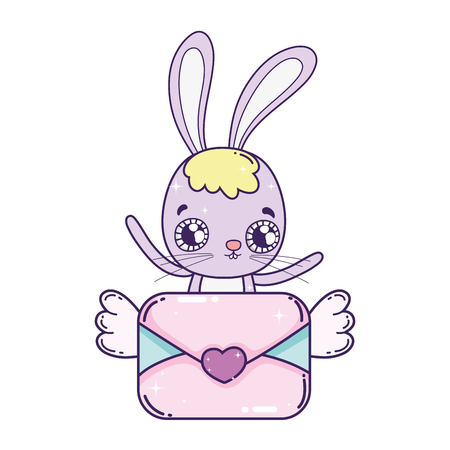 cute rabbit valentines day with envelope vector illustration designのイラスト素材