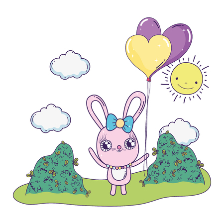 cute rabbit with balloons helium valentines day vector illustration designのイラスト素材