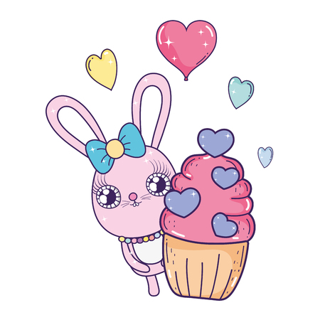 cute rabbit girl with sweet cupcake valentines day vector illustration designのイラスト素材