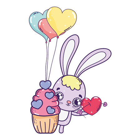 cute rabbit with balloons helium valentines day vector illustration designのイラスト素材