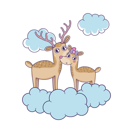 cute love reindeer couple characters vector illustration designのイラスト素材