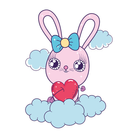 cute rabbit girl valentines day vector illustration designのイラスト素材