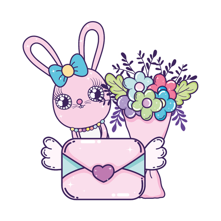 cute rabbit girl with envelope valentines day vector illustration designのイラスト素材