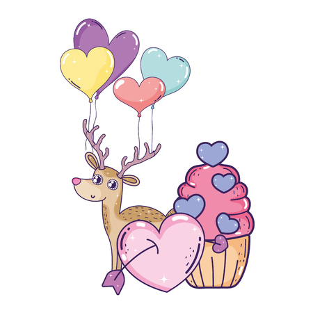 cute love reindeer with balloons helium character vector illustration designのイラスト素材