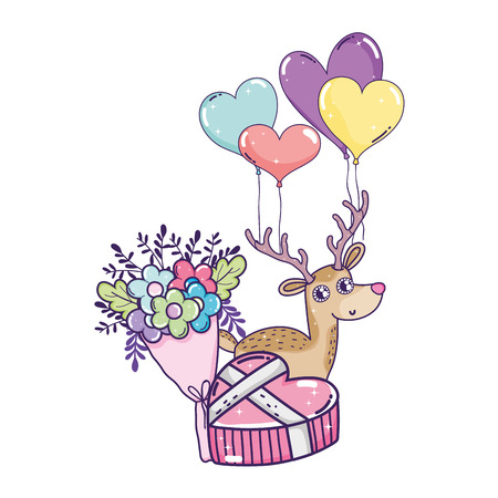 cute love reindeer with flowers character vector illustration designのイラスト素材