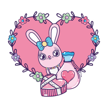 cute rabbit girl valentines day vector illustration designのイラスト素材