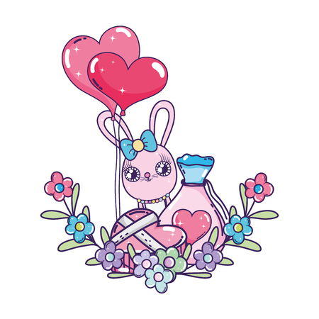 cute rabbit girl valentines day vector illustration designのイラスト素材