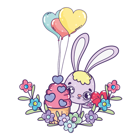 cute rabbit with balloons helium valentines day vector illustration designのイラスト素材