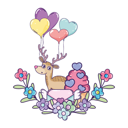 cute love reindeer with cupcake character vector illustration designのイラスト素材