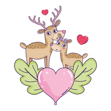cute love reindeer couple with heart vector illustration designのイラスト素材