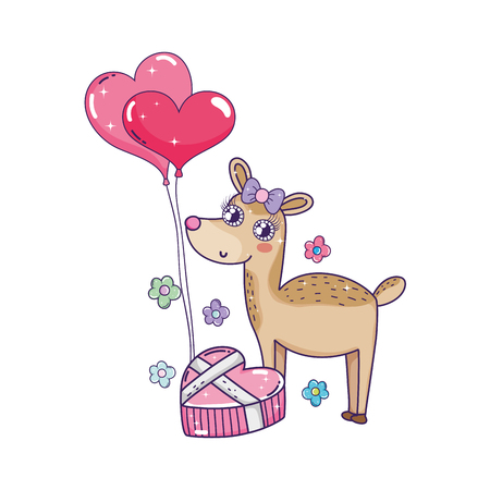 love female deer with gift and balloons helium vector illustration designのイラスト素材