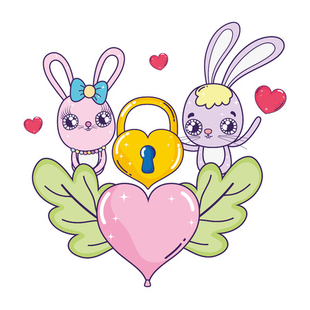 cute rabbits couple valentines day vector illustration designのイラスト素材