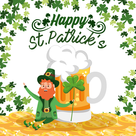 st patrick man with clover and beer glass vector illustrationのイラスト素材