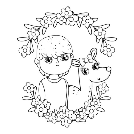 young cute lover boy with deer vector illustration designのイラスト素材