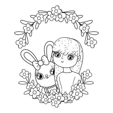 young cute girl lover with little rabbit vector illustration designのイラスト素材