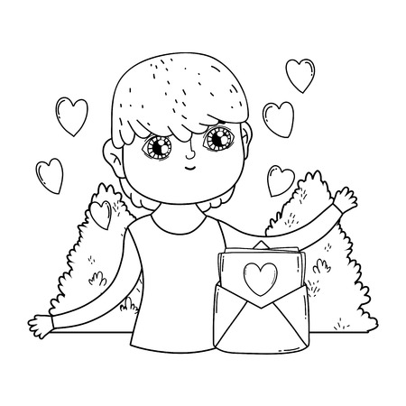 young cute lover boy with love envelope vector illustration designのイラスト素材