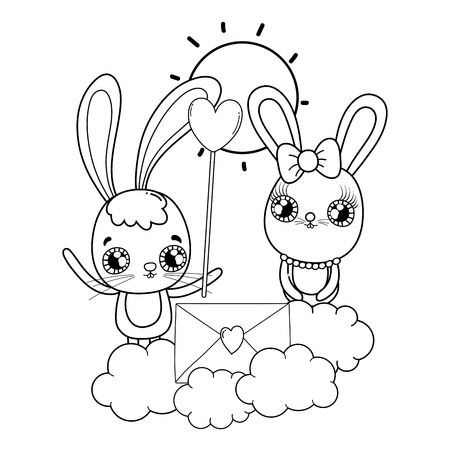 cute rabbits couple valentines day vector illustration designのイラスト素材