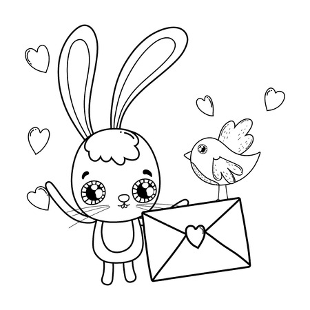 cute rabbit valentines day with envelope vector illustration designのイラスト素材