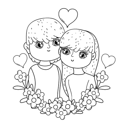 young lovers couple with hearts floating vector illustration designのイラスト素材