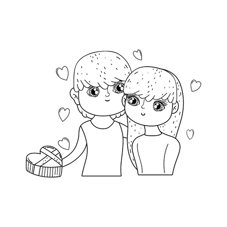 young lovers couple with hearts floating vector illustration designのイラスト素材