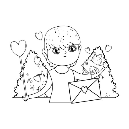 young cute lover boy with love envelope vector illustration designのイラスト素材