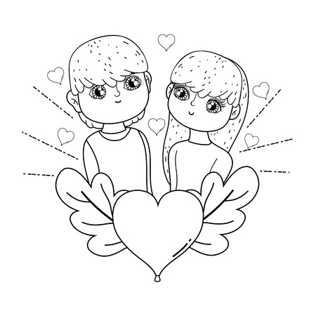 young lovers couple characters with heart vector illustration designのイラスト素材