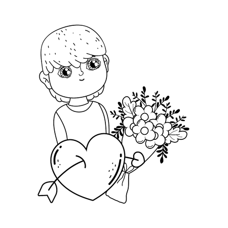 young cute lover boy with flowers vector illustration designのイラスト素材