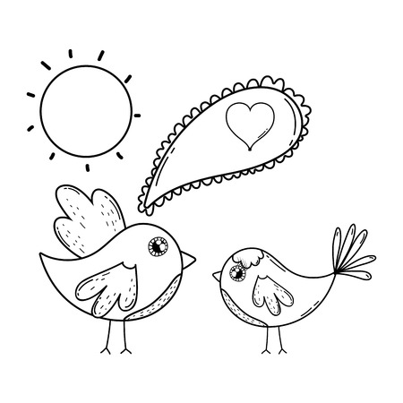 cute little birds couple lovely characters vector illustration designのイラスト素材