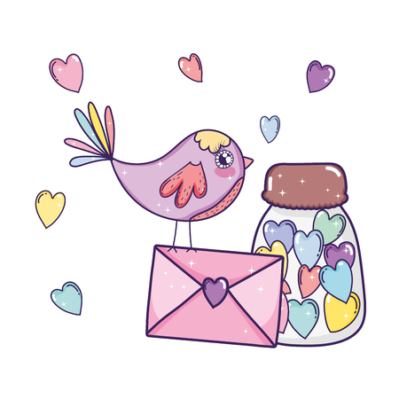 cute little bird with jar lovely character vector illustration designのイラスト素材