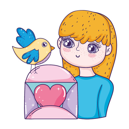 young cute girl lover with envelope vector illustration designのイラスト素材