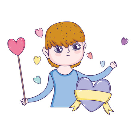 young cute lover boy with giftbox vector illustration designのイラスト素材