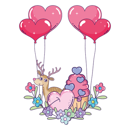 cute love reindeer with balloons helium character vector illustration designのイラスト素材
