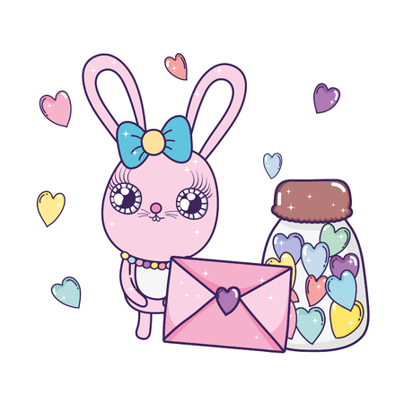 cute rabbit girl with envelope valentines day vector illustration designのイラスト素材