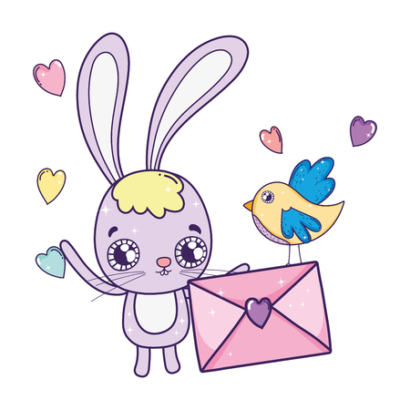 cute rabbit valentines day with envelope vector illustration designのイラスト素材