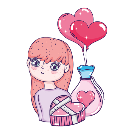 young cute girl lover with balloons helium vector illustration designのイラスト素材