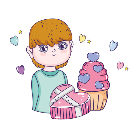 young cute lover boy with giftbox vector illustration designのイラスト素材