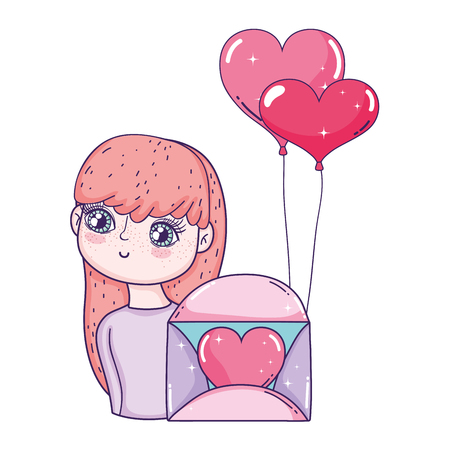 young cute girl lover with envelope vector illustration designのイラスト素材