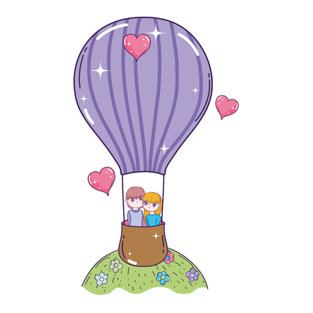 young lovers couple flying in balloon air hot vector illustration designのイラスト素材