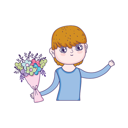 young cute lover boy with flowers vector illustration designのイラスト素材